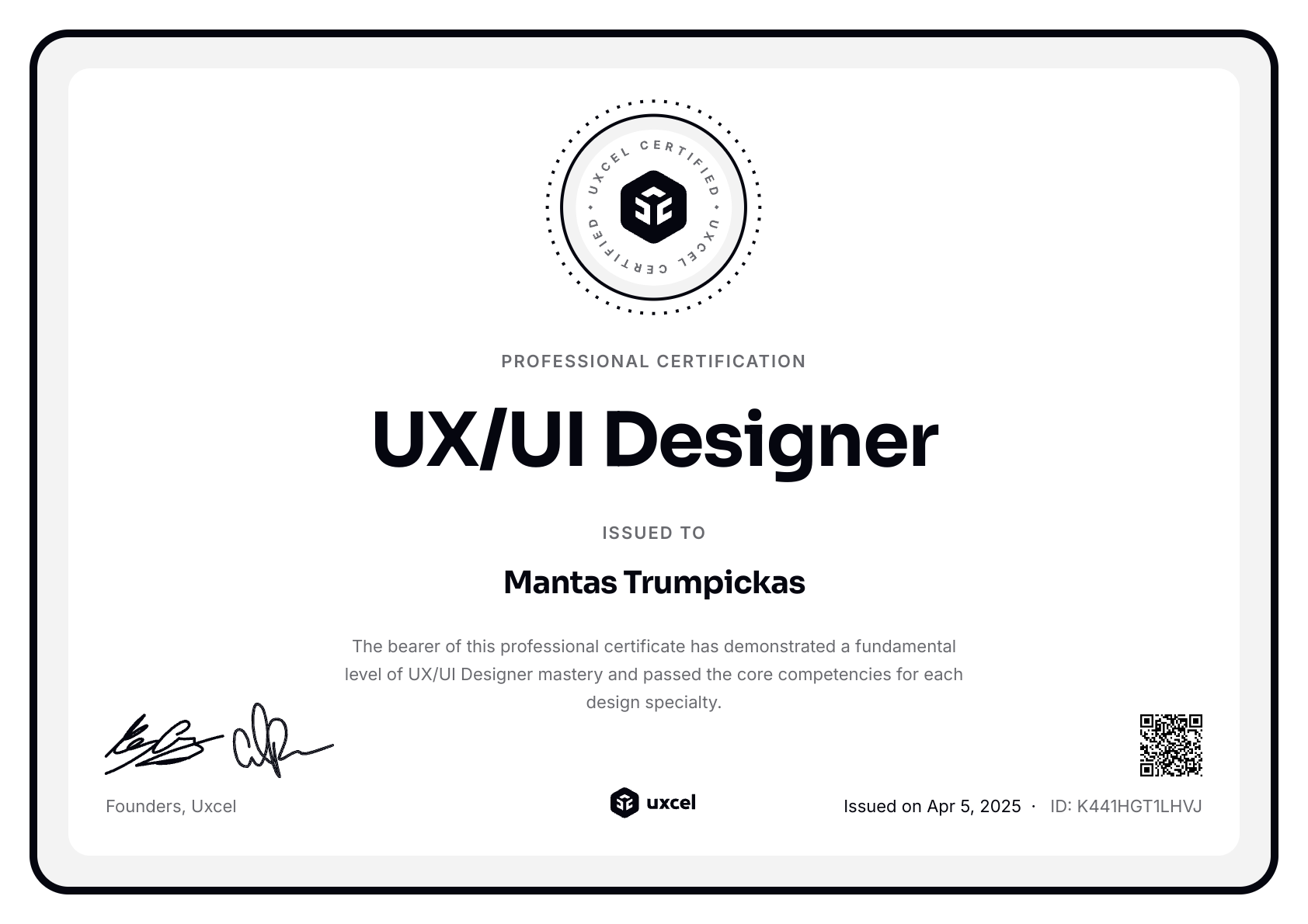 Mantas Trumpickas's certificate